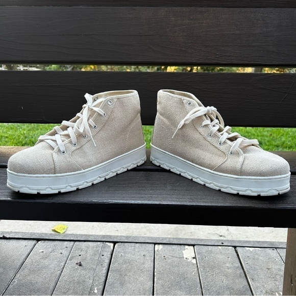 Zara natural ivory canvas lace up platform ankle sneakers - Picture 3 of 9